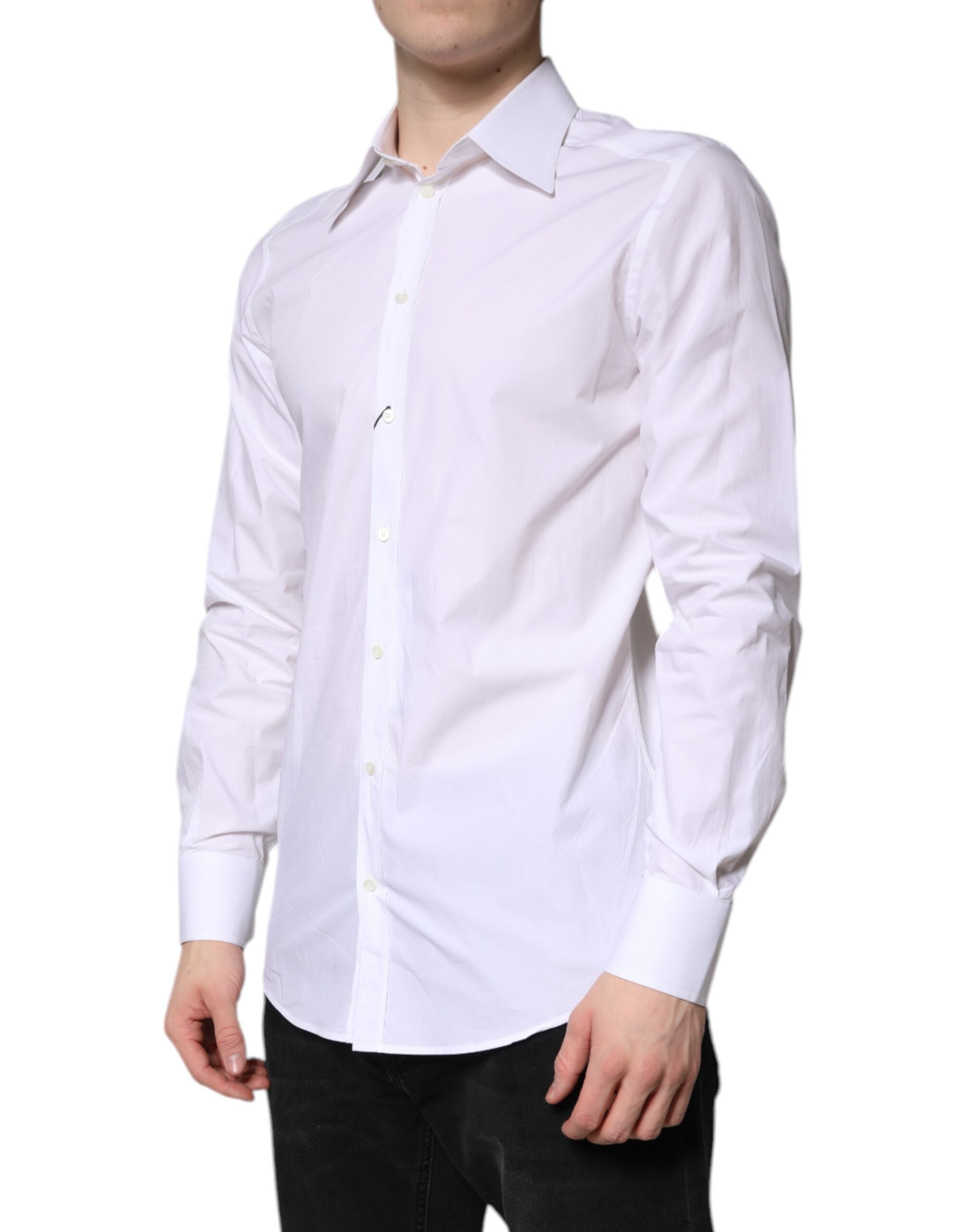 Dolce & Gabbana White Cotton Dress GOLD Formal Shirt